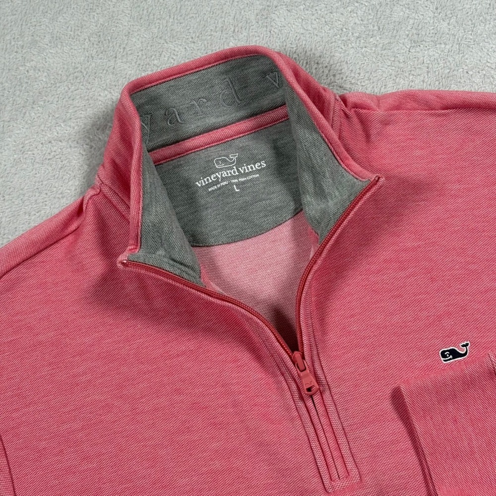 Vineyard Vines Mens Pink 100% Pima Cotton Quarter Zip Pullover Sweater Large